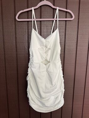 White Ruched Cutout Spaghetti Strap Mini Dress